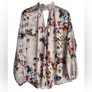 bishop + young Multicolor Sheer Floral Choker Blouse SZ M